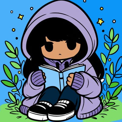 girl in oversized hoodie reading a book