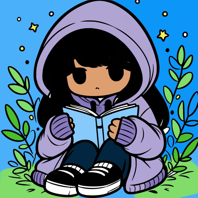 girl in oversized hoodie reading a book