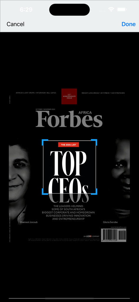 Portada digital de la revista Forbes Africa con la lista de los principales CEOs de 2024.