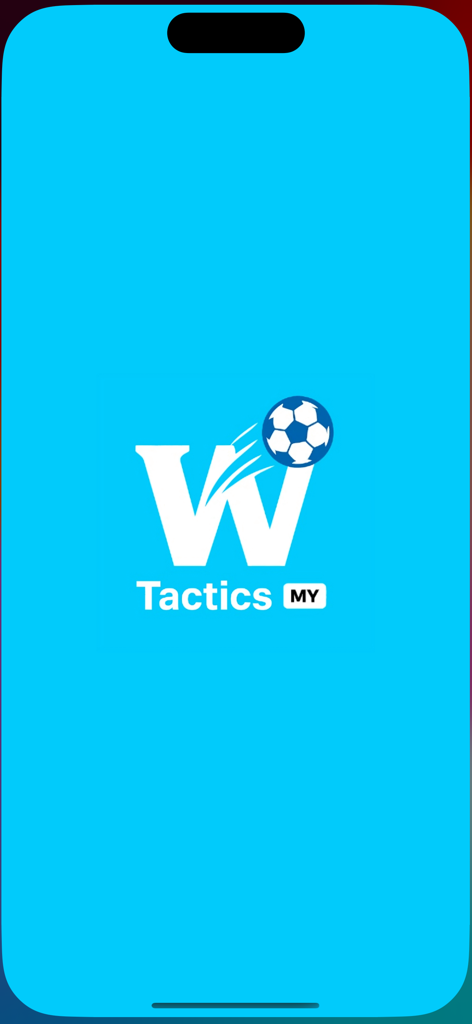 Winbox Tactics - Pantalla de bienvenida de la app Winbox Tactics con el logo blanco de W y un balón de fútbol sobre un fondo azul brillante