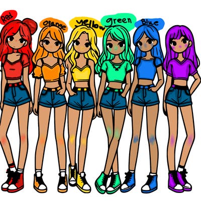 a group of girls wearing crop tops and shorts