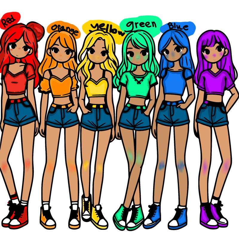 a group of girls wearing crop tops and shorts