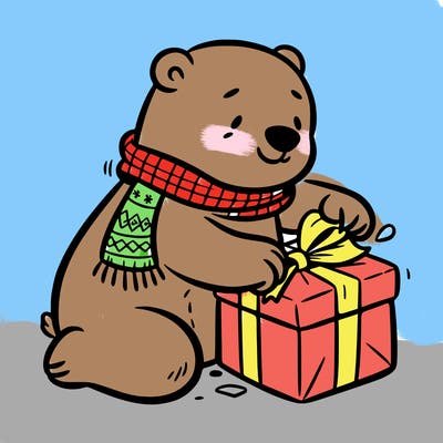 polar bear wrapping a present