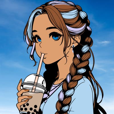 realistic girl with braided hair drinking boba
