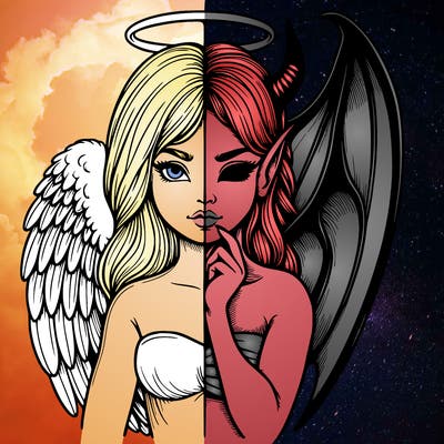 realistic angel half demon