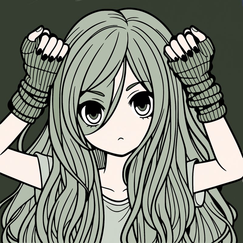 long haired girl with fingerless gloves