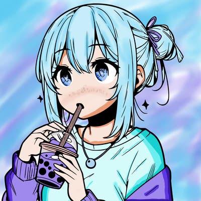 manga character drinking boba
