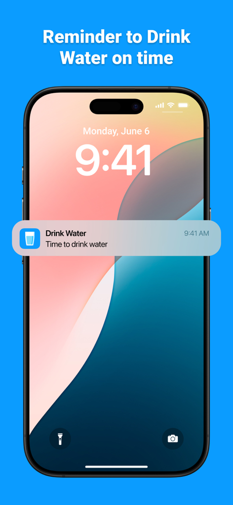 Drink Water Tracker N Reminder - Tela de bloqueio do iPhone mostrando uma notificação push de lembrete para beber água