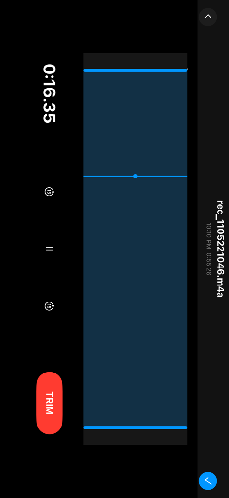 Interface for editing and trimming audio recordings in the Mic to Speaker app