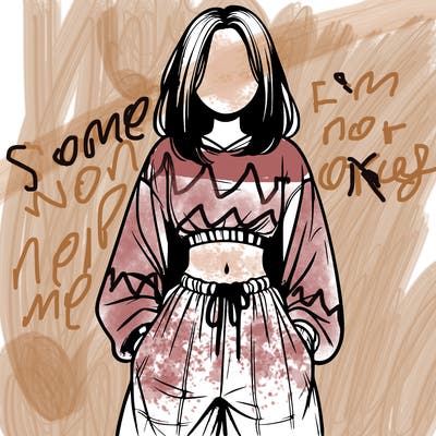 realistic girl faceless with baggy pants and a crop top