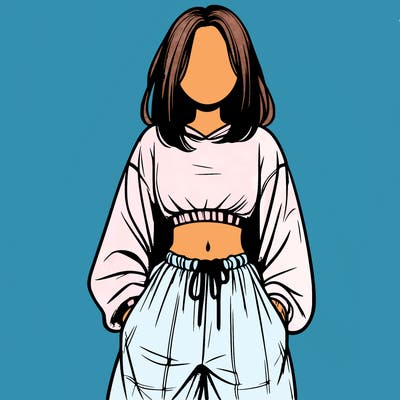 realistic girl faceless with baggy pants and a crop top