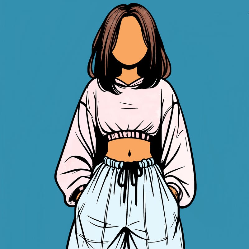 realistic girl faceless with baggy pants and a crop top