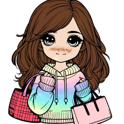 realistic girl with bags