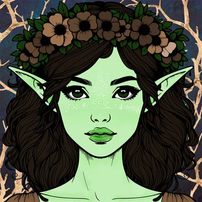 realistic female elf with flower crown