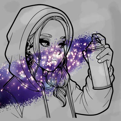 a realistic girl, spray painting