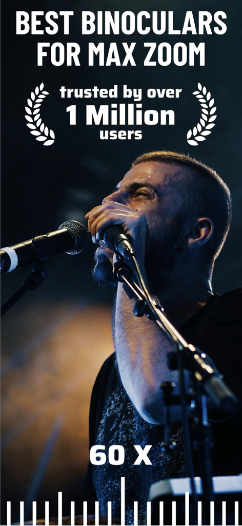 Binoculars : Telescope Zoom - 60倍ズームで撮影された歌手のクローズアップビュー
