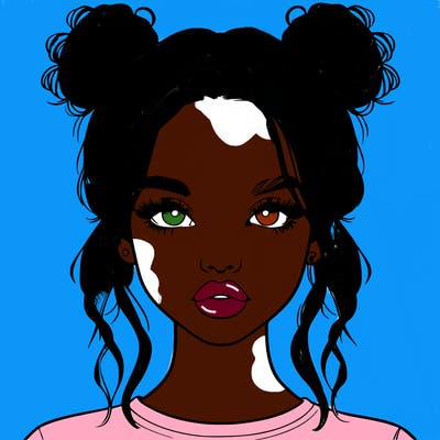 realistic girl with two buns in hair and lips