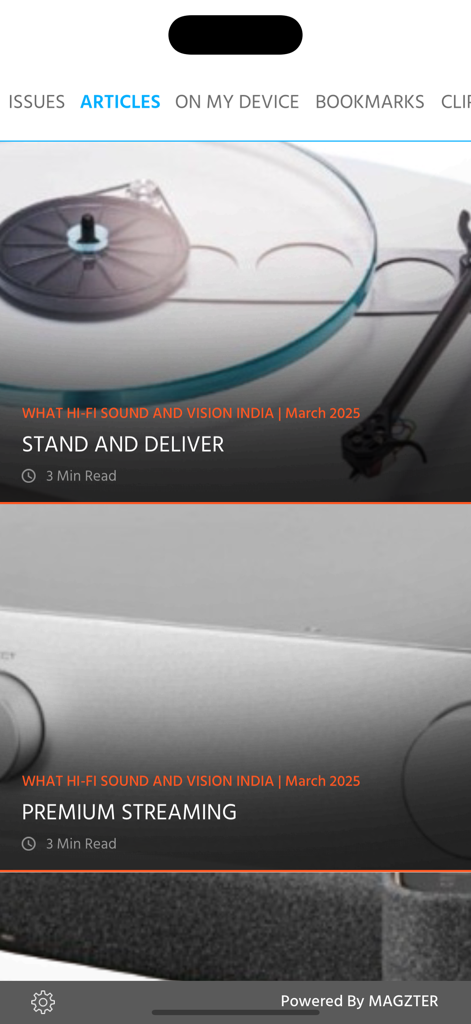 What Hi-Fi Sound and Vision - Sección de artículos en la aplicación What Hi-Fi con guías sobre tocadiscos y hardware de streaming premium.