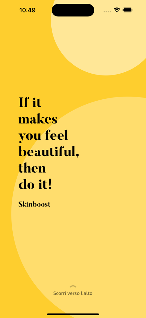 Skinboost - Skinboost app welcome screen with an inspirational quote about feeling beautiful