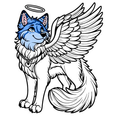 realistic wolf with wings and a halo