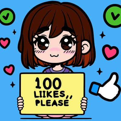 a girl with a sign saying 100 likes, please