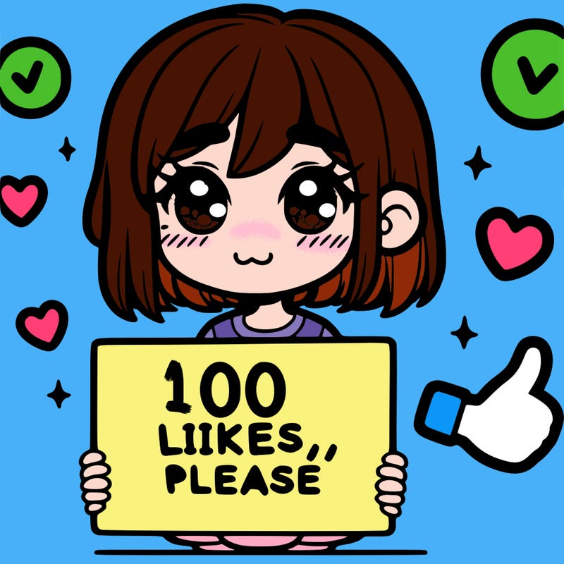 a girl with a sign saying 100 likes, please
