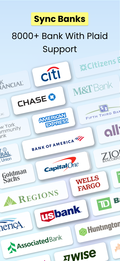 Logos of major US banks supported for automatic syncing via Plaid integration in the Spendable app
