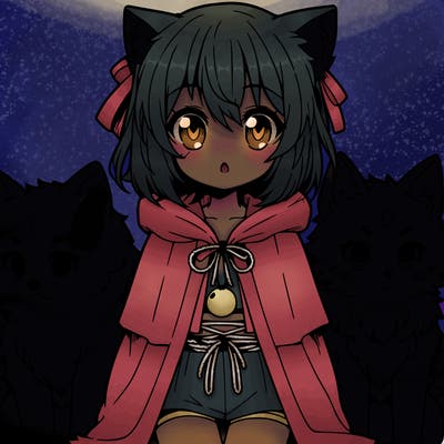 anime little girl with wolfs