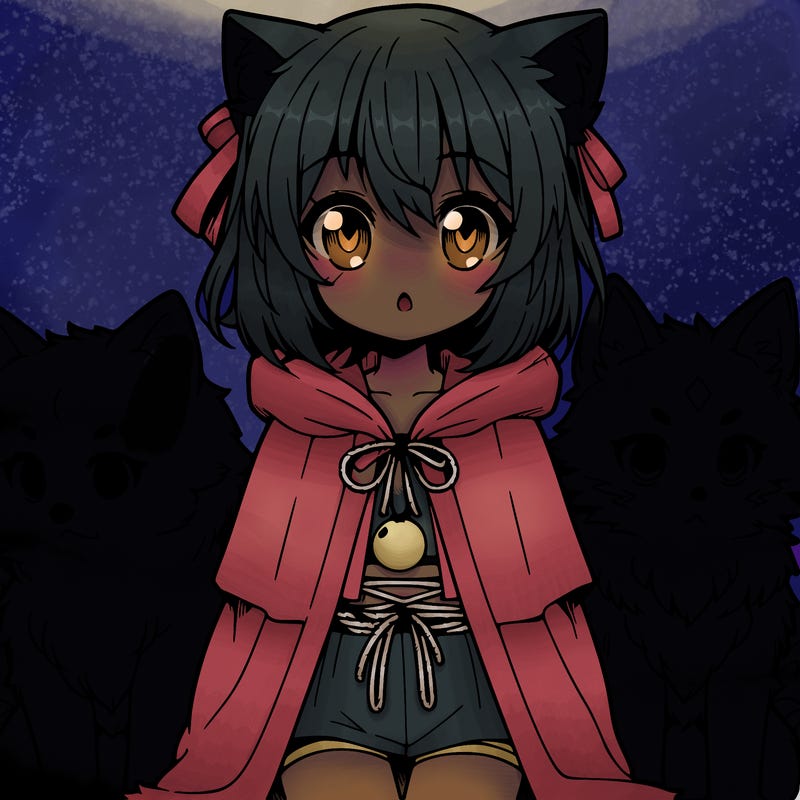 anime little girl with wolfs