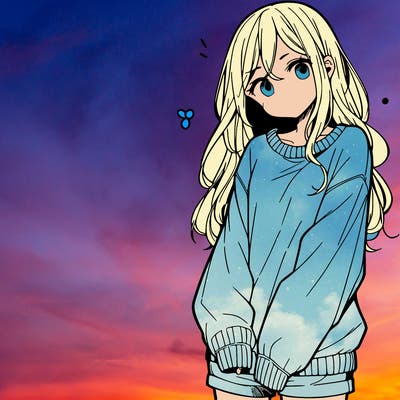 manga teen girl  in a sweater and baggy pants
