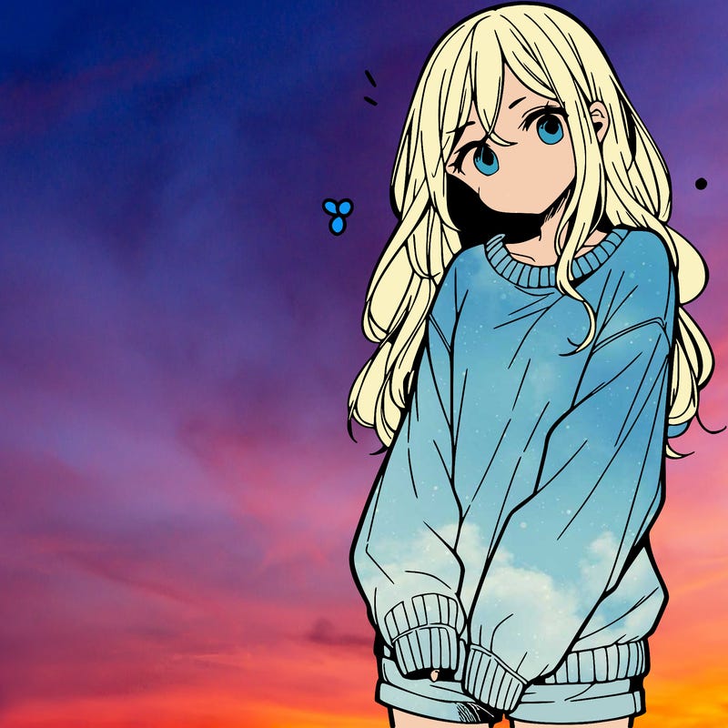 manga teen girl  in a sweater and baggy pants