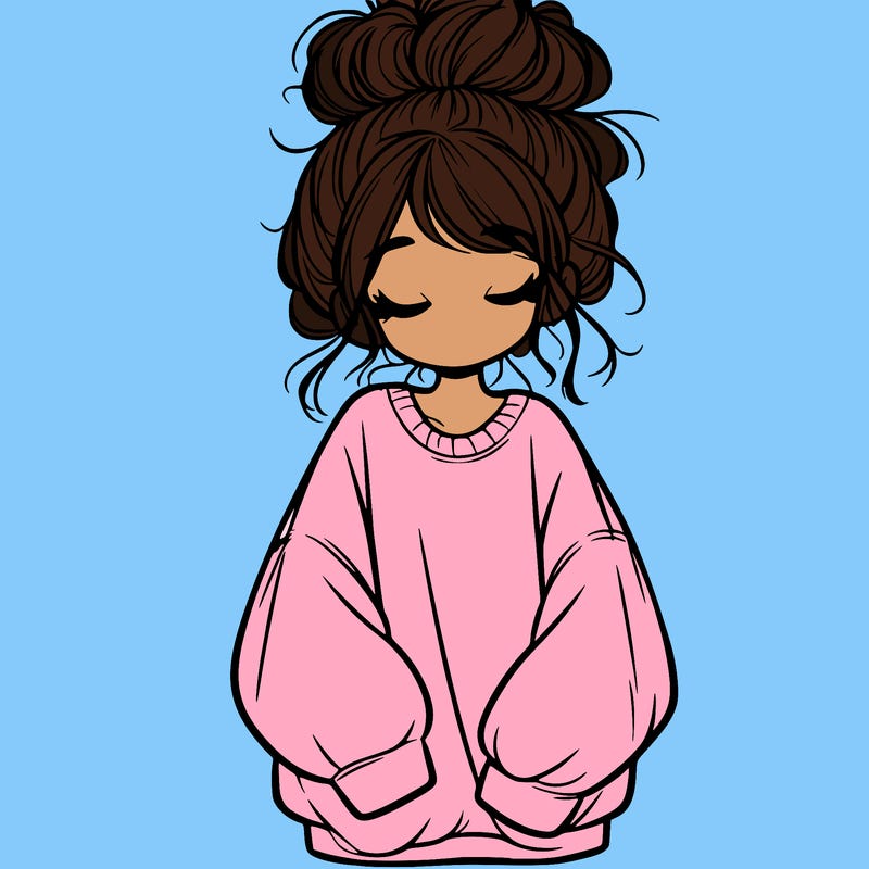 girl with baggy sweatshirt and messy bun