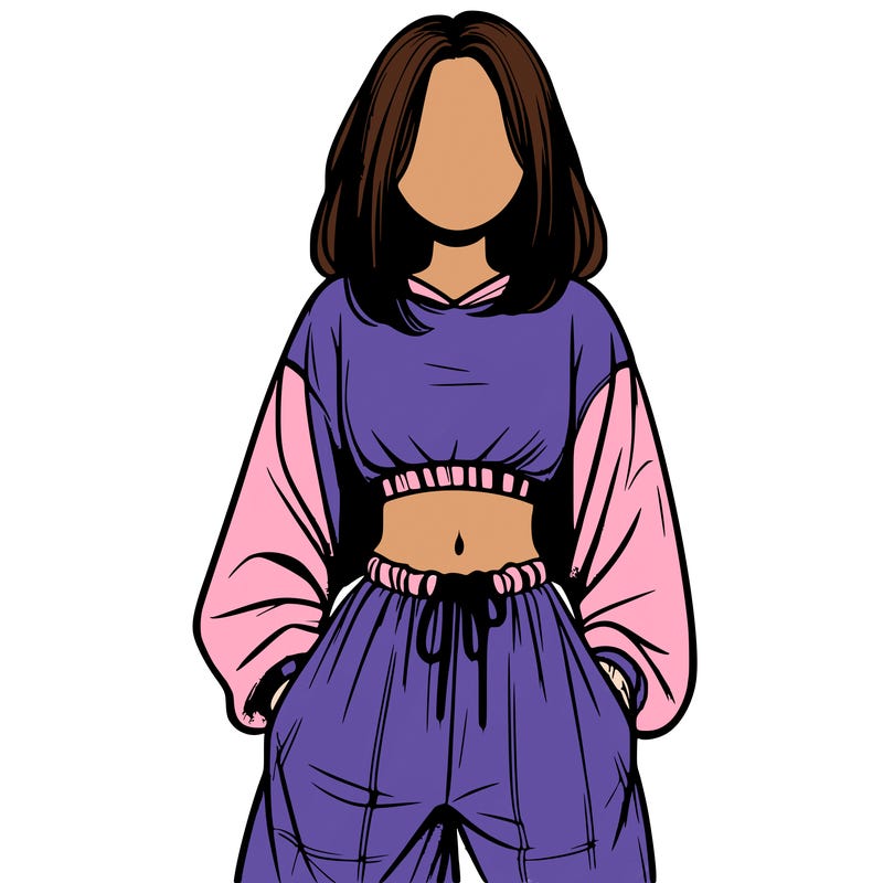 realistic girl faceless with baggy pants and a crop top