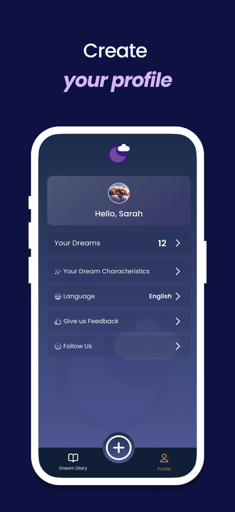 Tabeer: Islamic Dream Meaning - User profile dashboard of the Tabeer Islamic Dream Meaning app showing dream history and settings