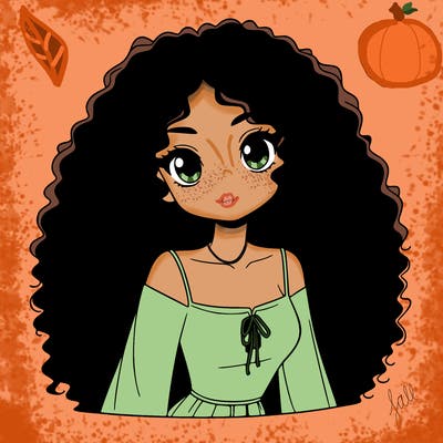 a black anime girl with long afro hair