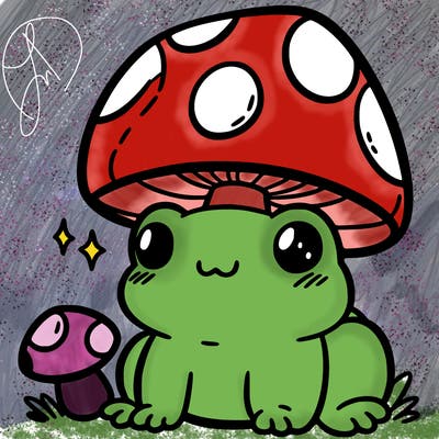 a cute frog with a mushroom hat
