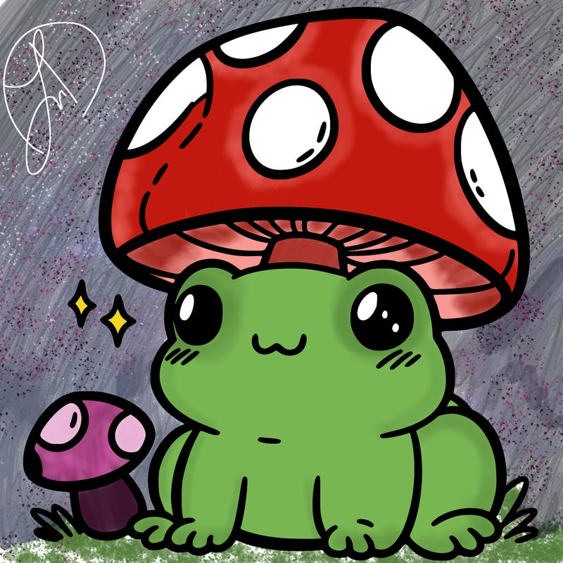 a cute frog with a mushroom hat