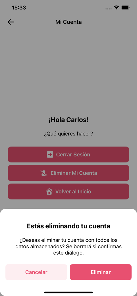 Supermix - Supermix app account settings screen showing a pop-up dialog to confirm account deletion