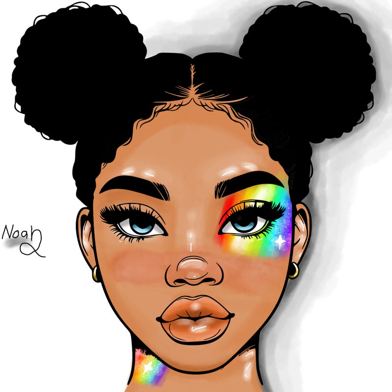 realistic black woman with two buns