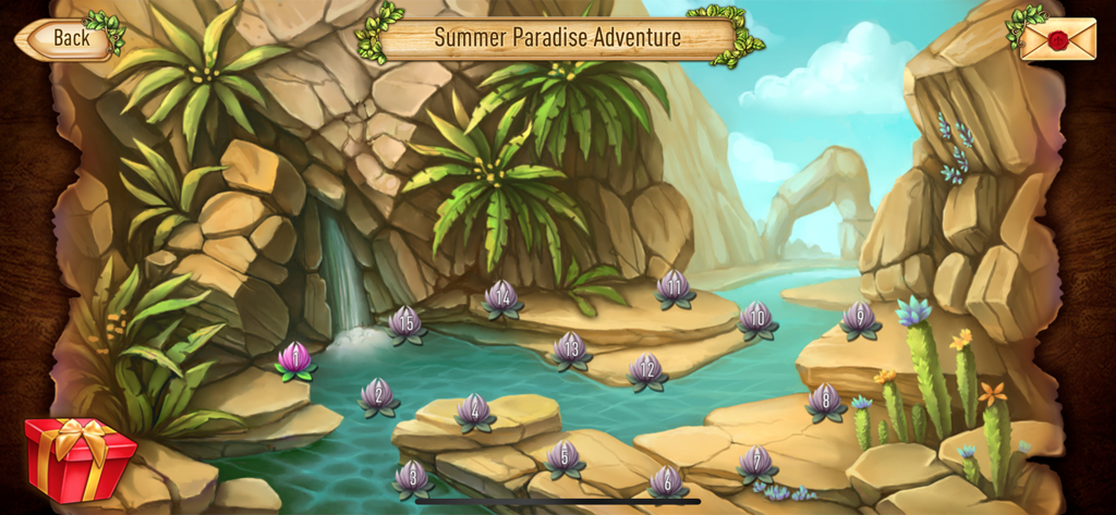 Lost Bubble - Pop Bubbles - Lost Bubble game level selection screen showing the Summer Paradise Adventure map with numbered lotus flowers