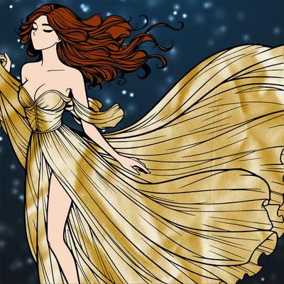 realistic woman in dress flowing the the wind