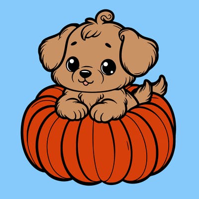 cute little puppy in a pumpkin