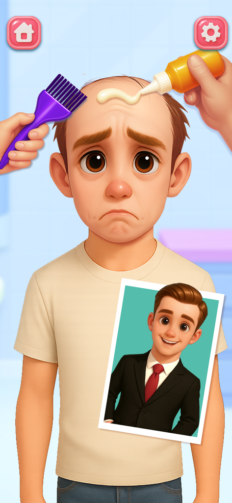 ASMR Makeover: Skincare Games - Um personagem masculino recebendo um tratamento capilar para uma transformação de brilho