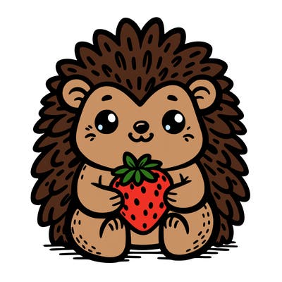 hedgehog holding a strawberry