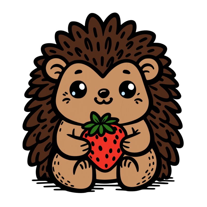 hedgehog holding a strawberry
