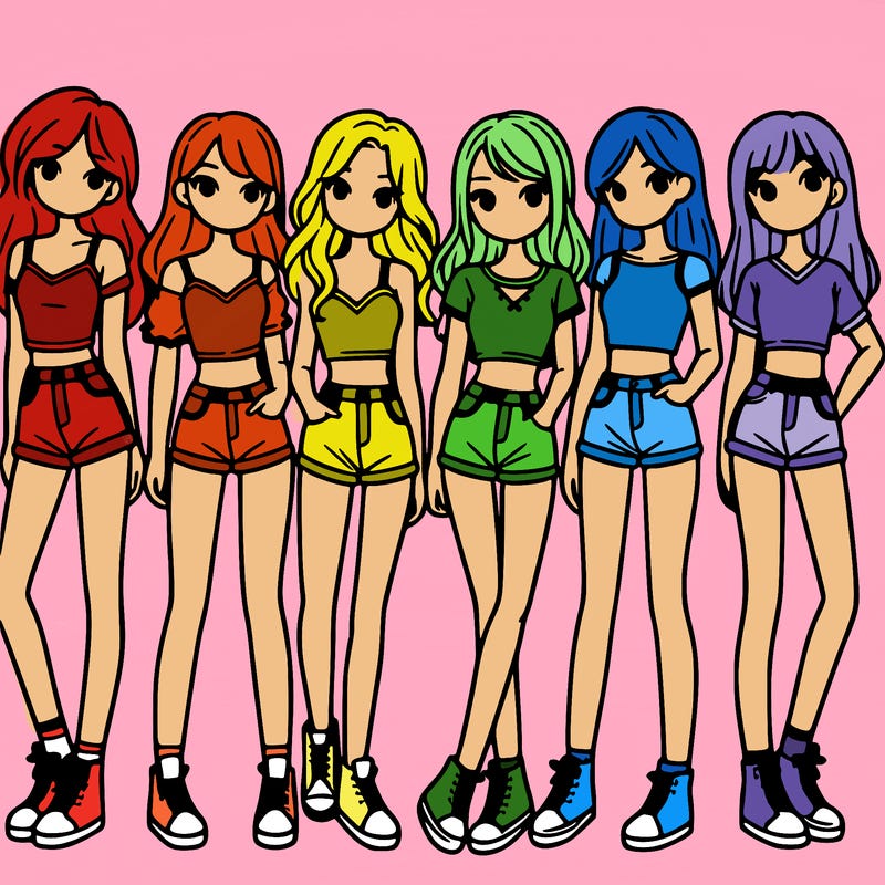 a group of girls wearing crop tops and shorts
