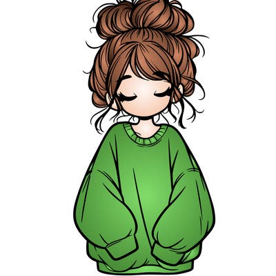 girl with baggy sweatshirt and messy bun