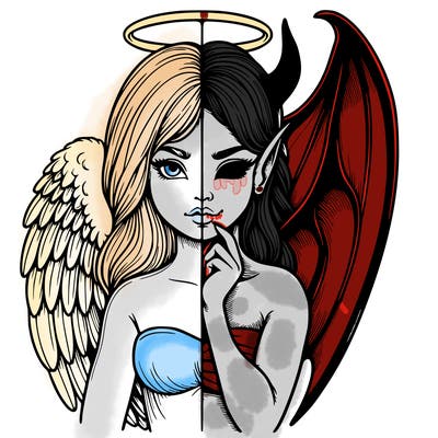 realistic angel half demon