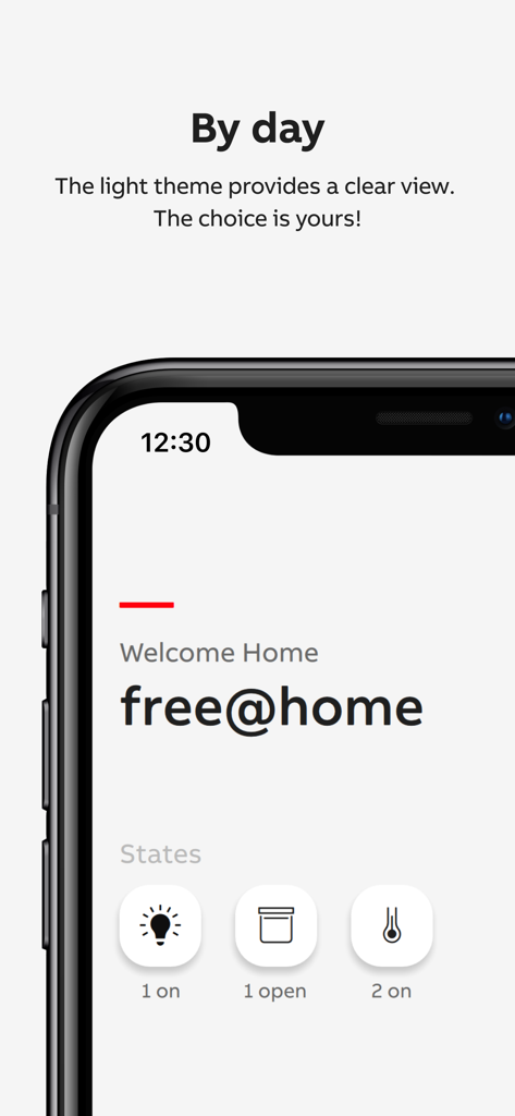 ABB-free@home® Next - Panel de control de la aplicación ABB-free@home Next en modo claro mostrando iconos de estado de automatización del hogar