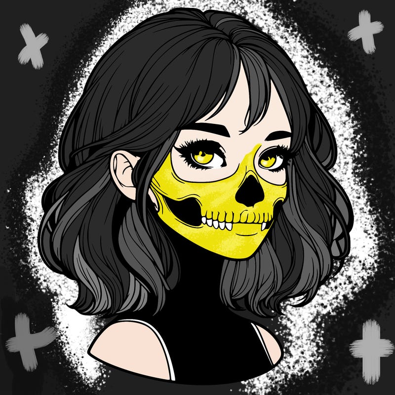 realistic girl with skull